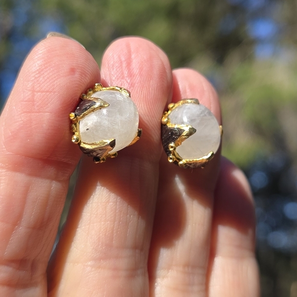 Moonstone Sterling Rhodium & Gold Earrings - Picture 3 of 8